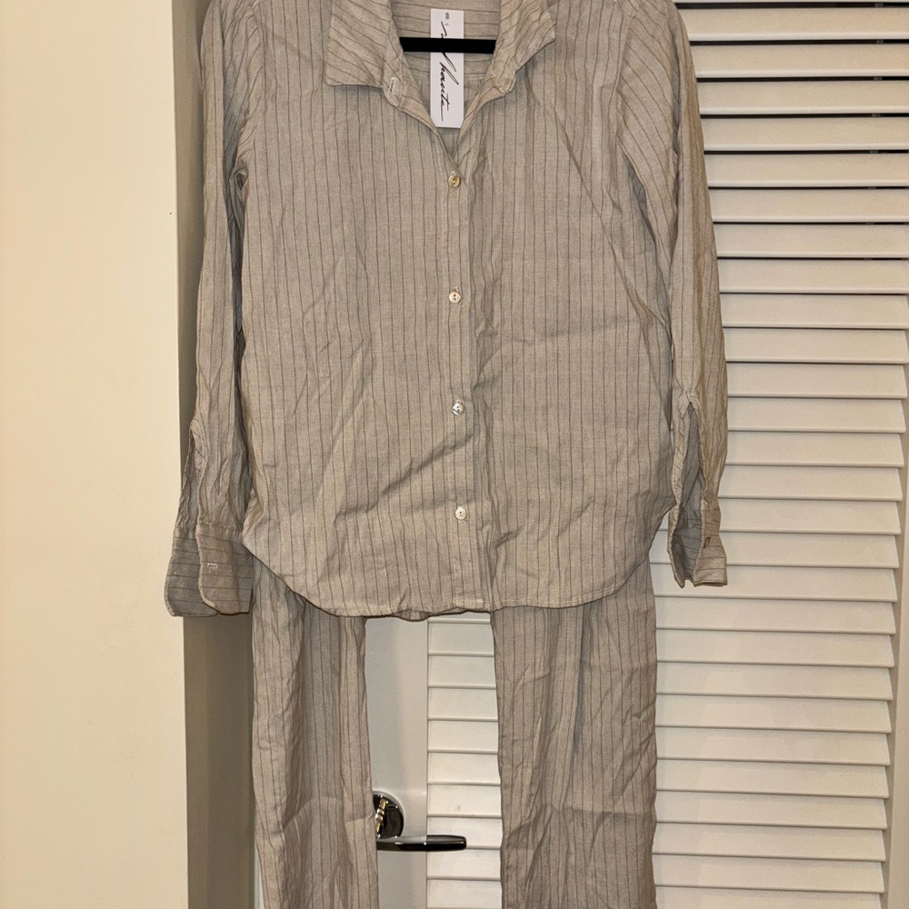 Red Haute Linen Striped SET-  Shirt & Pants!